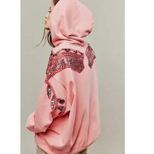 Free People We The Free Glam Sweatshirt Hoodie Top Pink Beaded Sequin Boho
